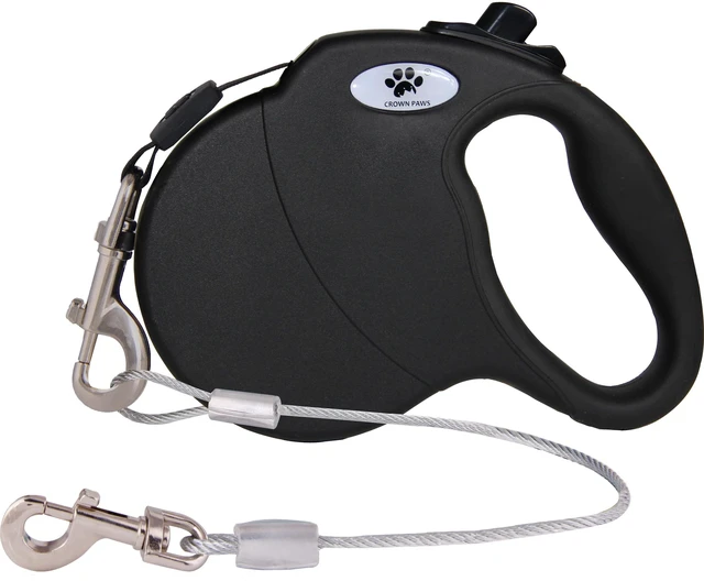 Main image of 16ft Retractable Dog Leash for Large Breed Dogs up to 110 lbs with a Detachable Chew Proof Extender Wire Ropes (Black L)