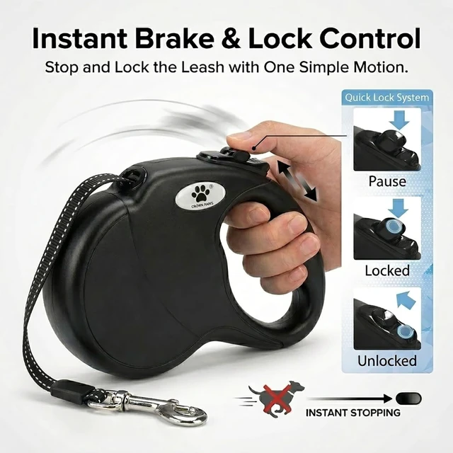 Alt view image 3 of 7 - 16ft Retractable Dog Leash for Large Breed Dogs up to 110 lbs with a Detachable Chew Proof Extender Wire Ropes (Black L)