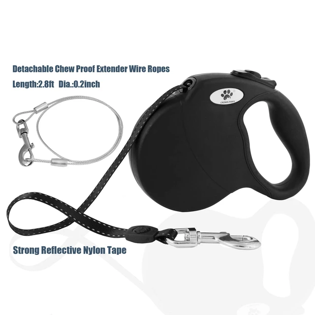Alt view image 4 of 7 - 16ft Retractable Dog Leash for Large Breed Dogs up to 110 lbs with a Detachable Chew Proof Extender Wire Ropes (Black L)