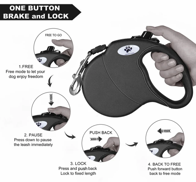 Alt view image 7 of 7 - 16ft Retractable Dog Leash for Large Breed Dogs up to 110 lbs with a Detachable Chew Proof Extender Wire Ropes (Black L)