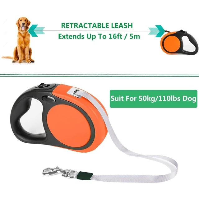 Alt view image 2 of 7 - Dual Retractable Dog Leash for Small Breed (Up to 44 Lbs Each) - Double Headed 18.5 ft Extendable Pet Leash with Poop Bags, Non Slip Grip - One Button Break & Lock, 360 Tangle-Free (Orange, Medium)