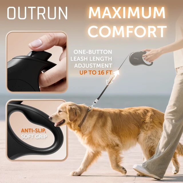 Alt view image 7 of 7 - Retractable Dog Leash 16 FT Tape, up to 55 lb, No Tangle | Strong Nylon Tape No Tangle, Heavy Duty, One-Handed Brake Lock