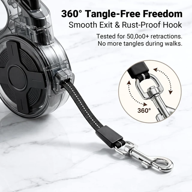 Alt view image 3 of 7 - Retractable Dog Leash for Small Dogs, 13ft Reflective Retractable Leash with 360° Tangle-Free Design, Heavy Duty Nylon Tape Lead for Small to Medium Pets up to 50 lbs One-Handed Brake & Lock