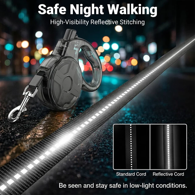 Alt view image 5 of 7 - Retractable Dog Leash for Small Dogs, 13ft Reflective Retractable Leash with 360° Tangle-Free Design, Heavy Duty Nylon Tape Lead for Small to Medium Pets up to 50 lbs One-Handed Brake & Lock