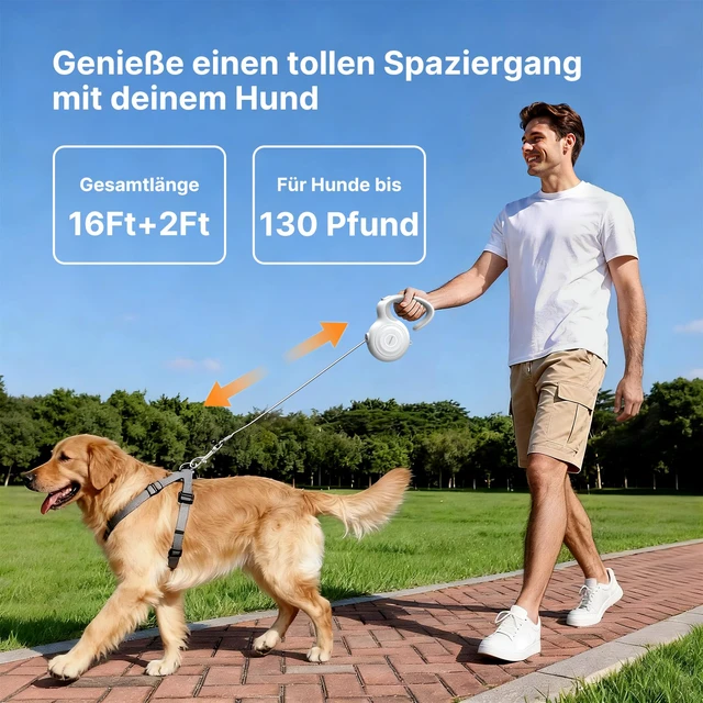 Alt view image 3 of 7 - 16Ft Retractable Dog Leash with Auto-Locking Function, 360°Tangle-Free Retraction and Ergonomic Lightweight Handle for Medium Large Dogs Up to 130Lbs