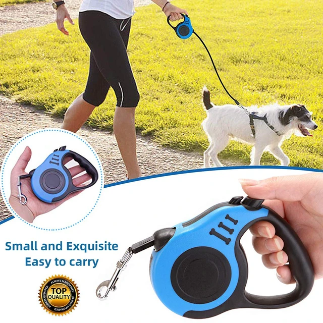 Alt view image 4 of 7 - Retractable Dog Leash for Medium - Small Dogs and Cats 16.5FT Tangle Free, Heavy Duty Walking Leashes with Anti Slip Handle, Pause and Lock Strong Nylon Tape, Store Dog Leash Retractable(Blue)