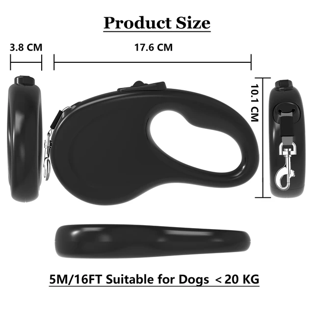 Alt view image 2 of 7 - Retractable Dog Leash for Small Medium Dogs, 16Ft/5M, Black | Light Weight, Up to 50lbs Dog, Strong Nylon Tape, 360° Tangle-Free, One-Hand Brake