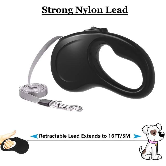 Alt view image 6 of 7 - Retractable Dog Leash for Small Medium Dogs, 16Ft/5M, Black | Light Weight, Up to 50lbs Dog, Strong Nylon Tape, 360° Tangle-Free, One-Hand Brake