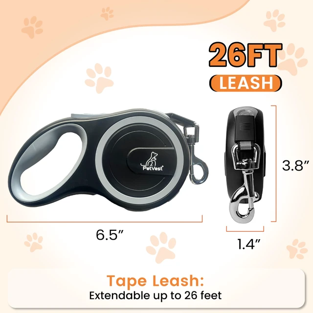 Alt view image 2 of 7 - Retractable Dog Leash Extendable up to 26 FT, Heavy Duty Nylon Tape, No-Tangle, One-Handed Brake & Lock, for Small to X-Large Dogs up to 110 lbs (Black)