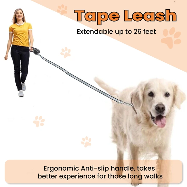Alt view image 6 of 7 - Retractable Dog Leash Extendable up to 26 FT, Heavy Duty Nylon Tape, No-Tangle, One-Handed Brake & Lock, for Small to X-Large Dogs up to 110 lbs (Black)