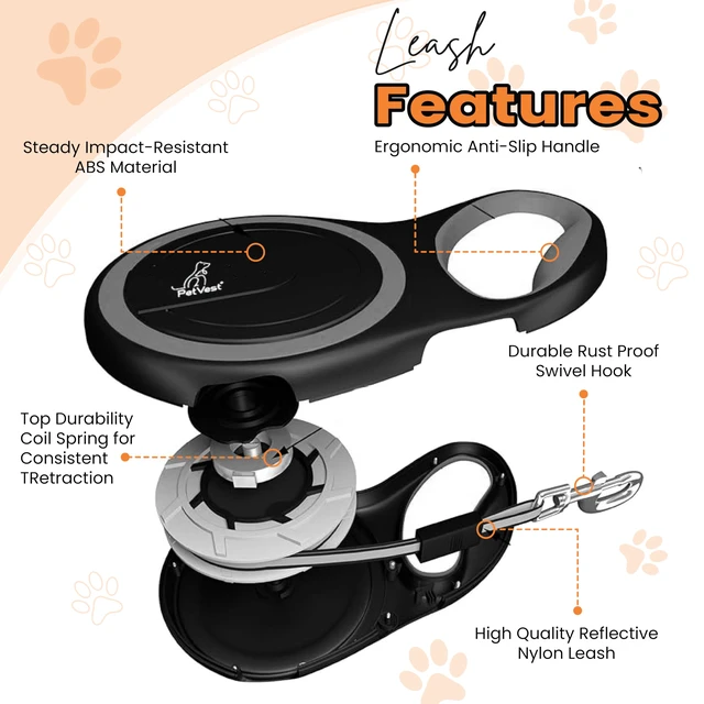 Alt view image 7 of 7 - Retractable Dog Leash Extendable up to 26 FT, Heavy Duty Nylon Tape, No-Tangle, One-Handed Brake & Lock, for Small to X-Large Dogs up to 110 lbs (Black)