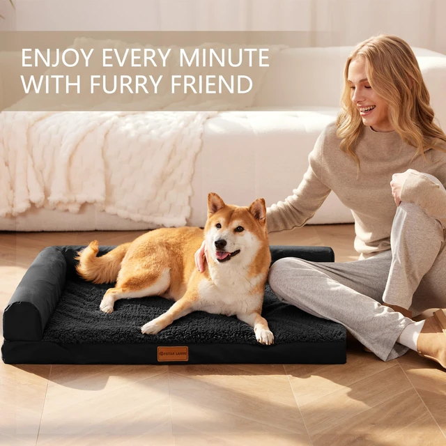 Alt view image 2 of 7 - Orthopedic Large Dog Bed Washable Pet Sofa Bed 36''X24'' Black | 2-Sided Bolster Egg-Crate Foam Dog Couch Large Sized Dogs, Waterproof Removable Washable Cover, Nonskid Bottom Pet Crate Mat