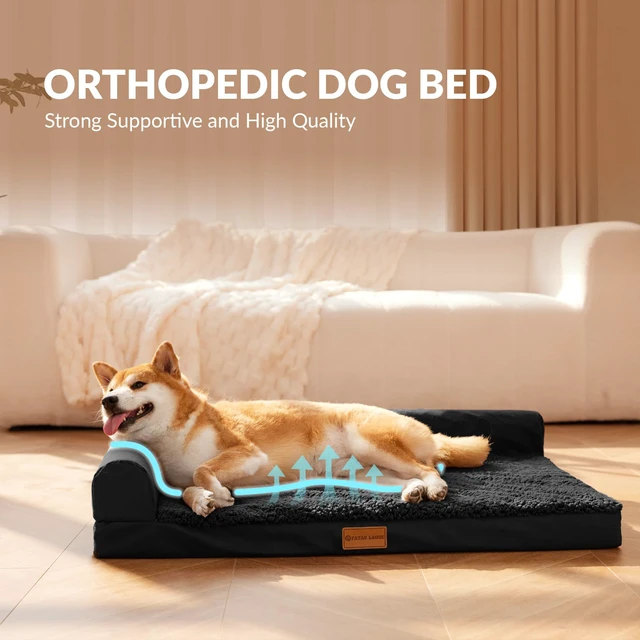 Alt view image 3 of 7 - Orthopedic Large Dog Bed Washable Pet Sofa Bed 36''X24'' Black | 2-Sided Bolster Egg-Crate Foam Dog Couch Large Sized Dogs, Waterproof Removable Washable Cover, Nonskid Bottom Pet Crate Mat
