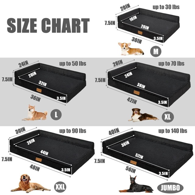 Alt view image 5 of 7 - Orthopedic Large Dog Bed Washable Pet Sofa Bed 36''X24'' Black | 2-Sided Bolster Egg-Crate Foam Dog Couch Large Sized Dogs, Waterproof Removable Washable Cover, Nonskid Bottom Pet Crate Mat