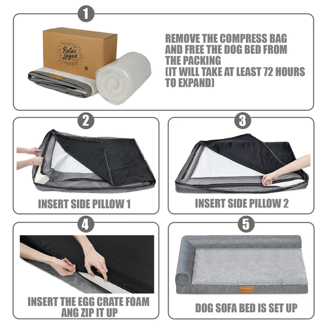 Alt view image 7 of 7 - Orthopedic Large Dog Bed Washable Pet Sofa Bed 36''X24'' Black | 2-Sided Bolster Egg-Crate Foam Dog Couch Large Sized Dogs, Waterproof Removable Washable Cover, Nonskid Bottom Pet Crate Mat