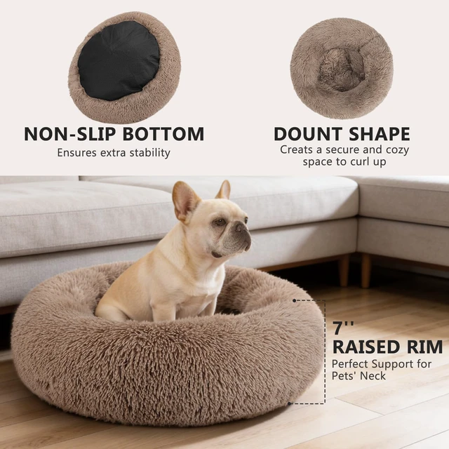 Alt view image 2 of 7 - Orthopedic Dog Bed Comfortable Donut Cuddler Round Pet Beds Ultra Soft Washable Dog and Cat Cushion (20''/23''/30'') (23'', Brown)