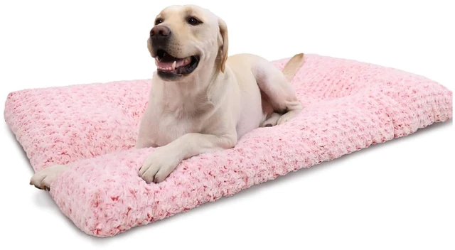 Main image of Washable Dog Bed Medium Size Dog Crate Bed Plush Pet Mat 35"x23" Pink | Deluxe Plush Comfy Kennel Pad, Anti-Slip Bottom,Deep Sleeping Mat for Medium Dogs,Machine Washable for Easy Cleaning