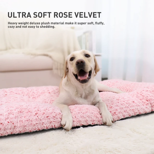 Alt view image 2 of 6 - Washable Dog Bed Medium Size Dog Crate Bed Plush Pet Mat 35"x23" Pink | Deluxe Plush Comfy Kennel Pad, Anti-Slip Bottom,Deep Sleeping Mat for Medium Dogs,Machine Washable for Easy Cleaning