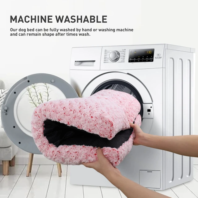 Alt view image 5 of 6 - Washable Dog Bed Medium Size Dog Crate Bed Plush Pet Mat 35"x23" Pink | Deluxe Plush Comfy Kennel Pad, Anti-Slip Bottom,Deep Sleeping Mat for Medium Dogs,Machine Washable for Easy Cleaning