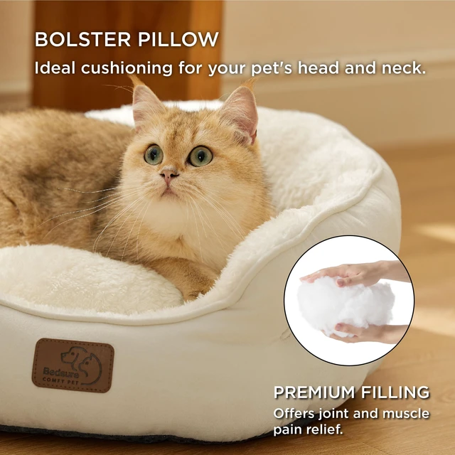 Alt view image 2 of 7 - Small Dog Bed Washable,Round Cat Beds for Indoor Cats,20in Ivory | Soft Plush Pet Bed,Dog Beds for Small Dogs for Puppy and Kittens,Anti-Slip Bottom,Easy to Clean