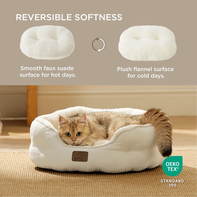 Alt view image 3 of 7 - Small Dog Bed Washable,Round Cat Beds for Indoor Cats,20in Ivory | Soft Plush Pet Bed,Dog Beds for Small Dogs for Puppy and Kittens,Anti-Slip Bottom,Easy to Clean