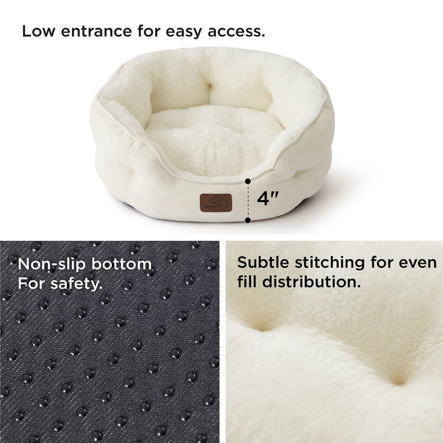 Alt view image 4 of 7 - Small Dog Bed Washable,Round Cat Beds for Indoor Cats,20in Ivory | Soft Plush Pet Bed,Dog Beds for Small Dogs for Puppy and Kittens,Anti-Slip Bottom,Easy to Clean