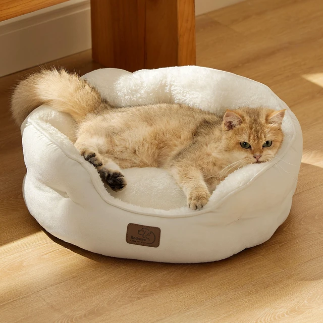Alt view image 7 of 7 - Small Dog Bed Washable,Round Cat Beds for Indoor Cats,20in Ivory | Soft Plush Pet Bed,Dog Beds for Small Dogs for Puppy and Kittens,Anti-Slip Bottom,Easy to Clean