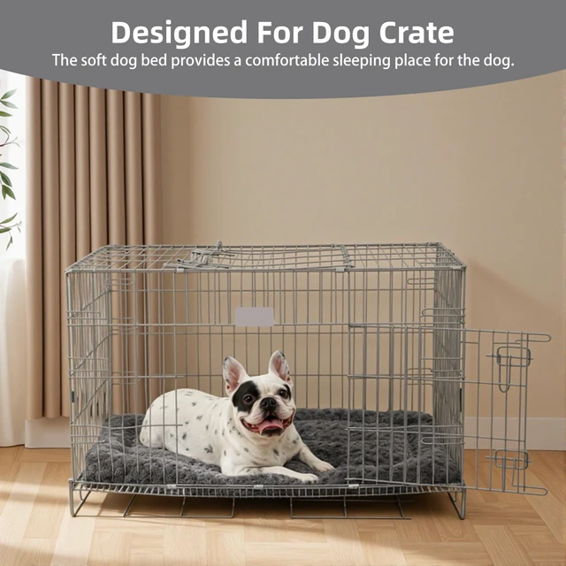 Alt view image 3 of 7 - Washable Dog Bed Mat Large Size Fluffy Pet Crate Pad 42x28 XL | Non-Slip Bottom Kennel Beds Ultra Soft Comfy Sleeping Mattress for Large Medium Small Dogs Gray