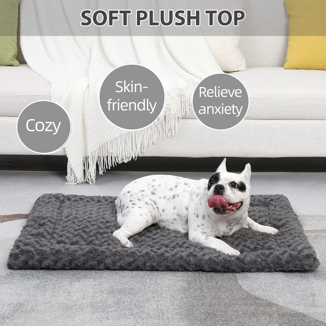 Alt view image 4 of 7 - Washable Dog Bed Mat Large Size Fluffy Pet Crate Pad 42x28 XL | Non-Slip Bottom Kennel Beds Ultra Soft Comfy Sleeping Mattress for Large Medium Small Dogs Gray