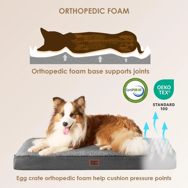 Alt view image 2 of 7 - Orthopedic Dog Bed Large with Removable Washable Cover, Grey, 35IN | Egg Crate Foam Support, Durable Oxford fabric, Non-Slip Bottom, Machine Washable, Soft Waterproof Plush Pet Bed Mat For Crate
