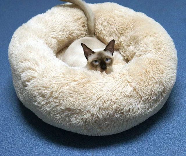 Alt view image 2 of 7 - Dog Bed for Small Dogs & Cats, 24 Inch Medium Fluffy Washable Donut Bed | Plush Puppy Bed and Cat Bed for Pets up to 25 lb, High-Loft Polyester Fill with Water-Resistant Non-Skid Base for Indoor Use