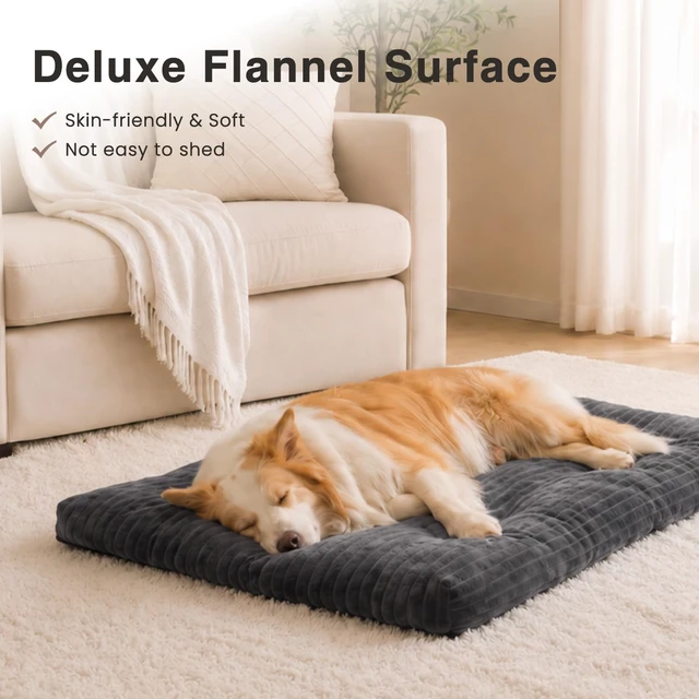 Alt view image 2 of 7 - Washable Dog Crate Bed Kennel Mat for Medium Dogs, 35 x 23 Inch, Grey | 3in thick soft PP filling,Elastic rebound,300gsm shed-proof flannel,Soft skin-friendly,Anti-slip bottom,Machine washable