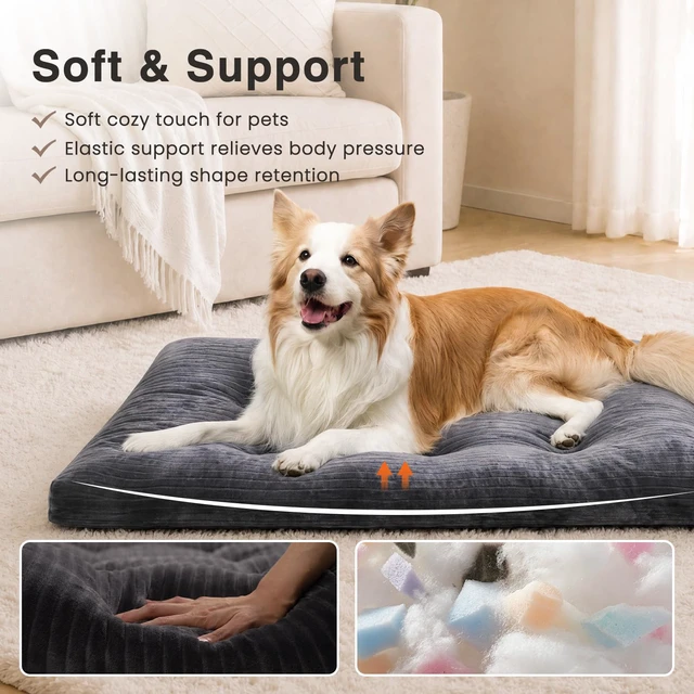 Alt view image 3 of 7 - Washable Dog Crate Bed Kennel Mat for Medium Dogs, 35 x 23 Inch, Grey | 3in thick soft PP filling,Elastic rebound,300gsm shed-proof flannel,Soft skin-friendly,Anti-slip bottom,Machine washable