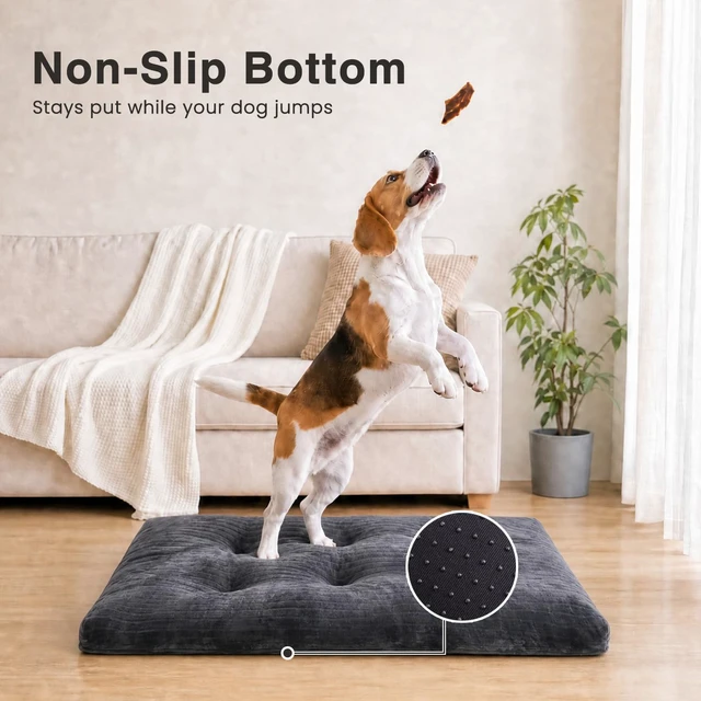 Alt view image 4 of 7 - Washable Dog Crate Bed Kennel Mat for Medium Dogs, 35 x 23 Inch, Grey | 3in thick soft PP filling,Elastic rebound,300gsm shed-proof flannel,Soft skin-friendly,Anti-slip bottom,Machine washable