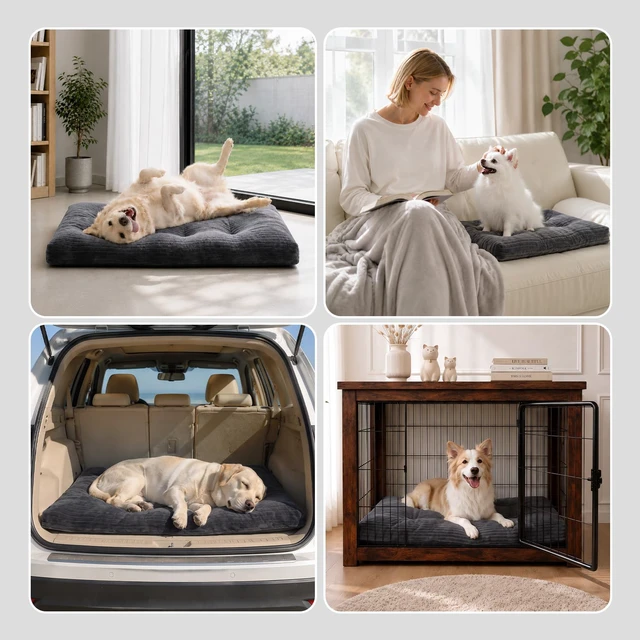 Alt view image 5 of 7 - Washable Dog Crate Bed Kennel Mat for Medium Dogs, 35 x 23 Inch, Grey | 3in thick soft PP filling,Elastic rebound,300gsm shed-proof flannel,Soft skin-friendly,Anti-slip bottom,Machine washable