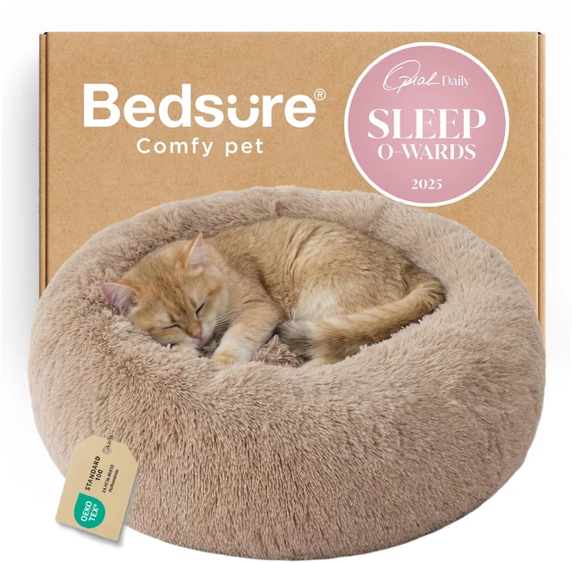 Main image of Calming Cat Beds Donut Round Washable Kitten Bed,20 inches Camel | Oprah Daily Award,Fluffy Faux Fur Cuddler,Anti-Slip Bottom,Anti-Anxiety,Deep Sleep for Cats&Small Pets Up to 15 Lbs
