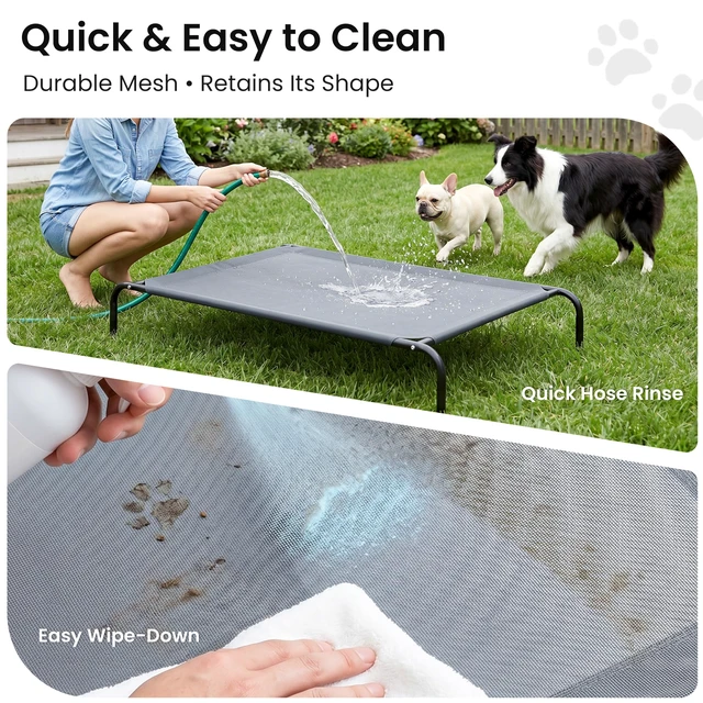 Alt view image 5 of 7 - Elevated Cooling Dog Bed for Large Dogs, Portable Indoor & Outdoor Raised Pet Dog Cat Cot, Durable Summer Frame with Breathable Mesh, Grey, 48 inches