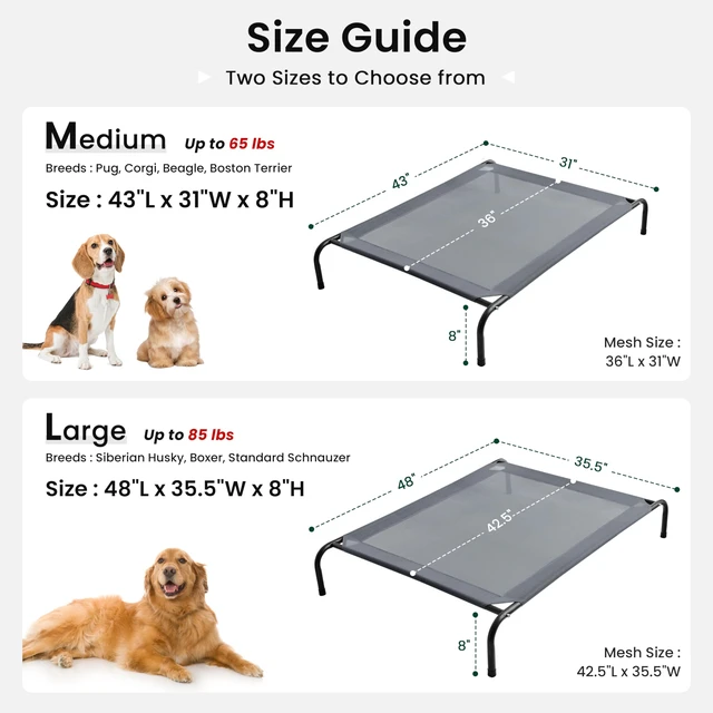 Alt view image 6 of 7 - Elevated Cooling Dog Bed for Large Dogs, Portable Indoor & Outdoor Raised Pet Dog Cat Cot, Durable Summer Frame with Breathable Mesh, Grey, 48 inches