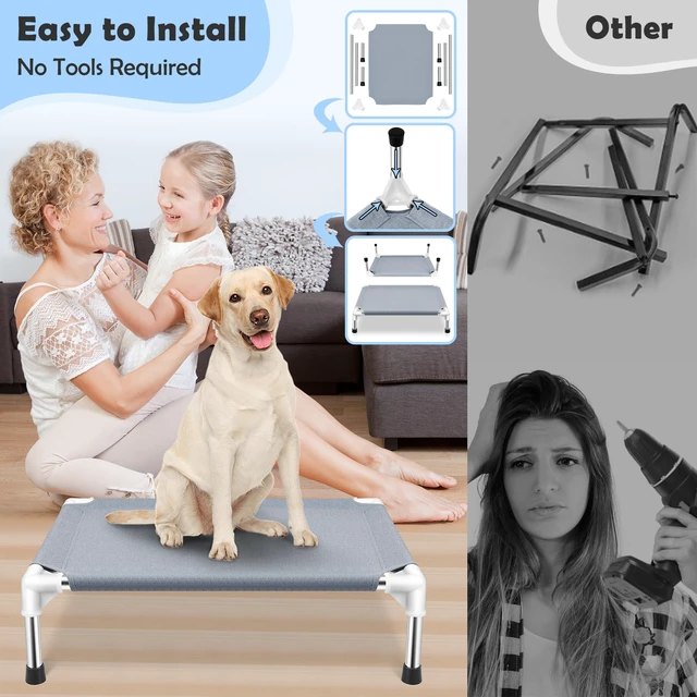Alt view image 3 of 7 - Elevated Dog Bed, Raised Outdoor Dog Bed for Medium Dogs, Portable Pet Cots | Cooling Elevated Bed for Dogs, Portable Pet Cots, No-Slip Rubber Feet, Double Layer Polyester Cotton, 34"L x 26"W x 6.5"H