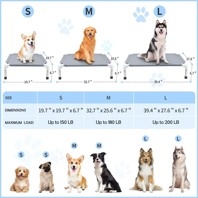 Alt view image 4 of 7 - Elevated Dog Bed, Raised Outdoor Dog Bed for Medium Dogs, Portable Pet Cots | Cooling Elevated Bed for Dogs, Portable Pet Cots, No-Slip Rubber Feet, Double Layer Polyester Cotton, 34"L x 26"W x 6.5"H