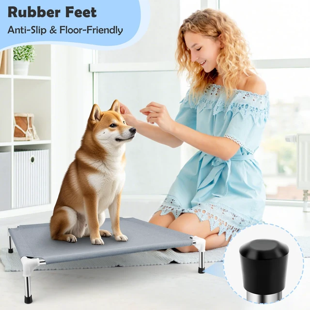 Alt view image 5 of 7 - Elevated Dog Bed, Raised Outdoor Dog Bed for Medium Dogs, Portable Pet Cots | Cooling Elevated Bed for Dogs, Portable Pet Cots, No-Slip Rubber Feet, Double Layer Polyester Cotton, 34"L x 26"W x 6.5"H