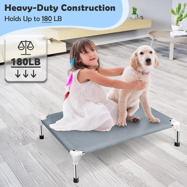 Alt view image 2 of 7 - Elevated Dog Bed, Raised Outdoor Dog Bed for Medium Dogs, Portable Pet Cots | Cooling Elevated Bed for Dogs, Portable Pet Cots, No-Slip Rubber Feet, Double Layer Polyester Cotton, 34"L x 26"W x 6.5"H