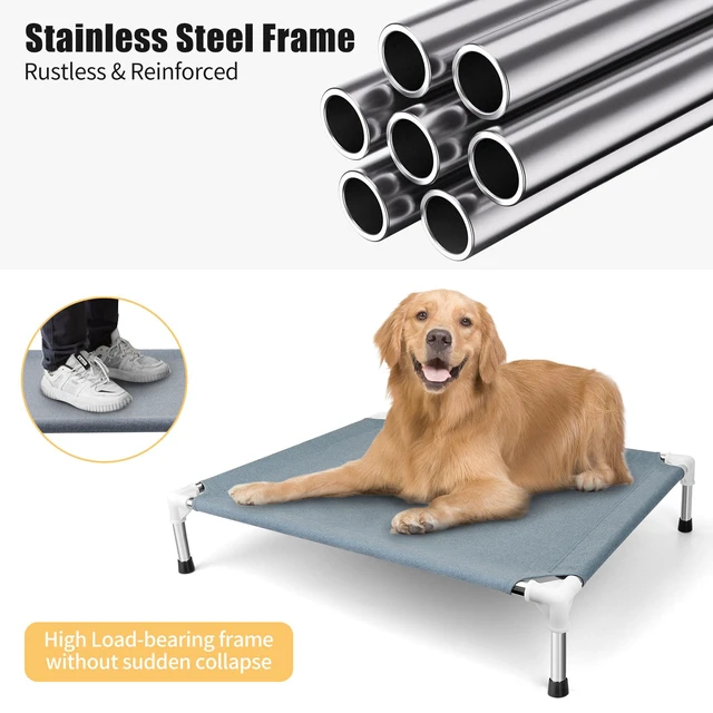 Alt view image 7 of 7 - Elevated Dog Bed, Raised Outdoor Dog Bed for Medium Dogs, Portable Pet Cots | Cooling Elevated Bed for Dogs, Portable Pet Cots, No-Slip Rubber Feet, Double Layer Polyester Cotton, 34"L x 26"W x 6.5"H