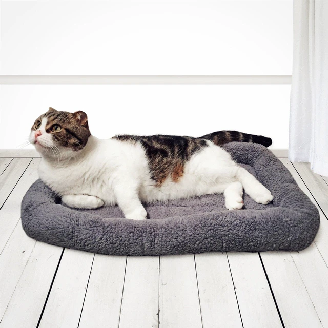 Alt view image 5 of 5 - Cat Mat Bed 16" x 22" Pet Bed with Pillow Around for Dogs Cats Curled Sleeping Beds for Carrier/Crate Small to Medium Dog Cushion, Anti Skid Bottom, Medium