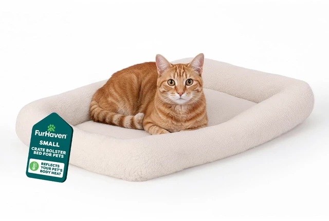 Main image of Dog Bed for Extra Small Dogs & Cats, Bolster Crate Pad with Soft Supportive Base for Carriers & Kennels, Machine Washable, Extra Small, Sherpa Fleece, Cream