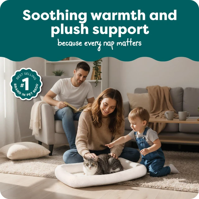 Alt view image 2 of 7 - Dog Bed for Extra Small Dogs & Cats, Bolster Crate Pad with Soft Supportive Base for Carriers & Kennels, Machine Washable, Extra Small, Sherpa Fleece, Cream