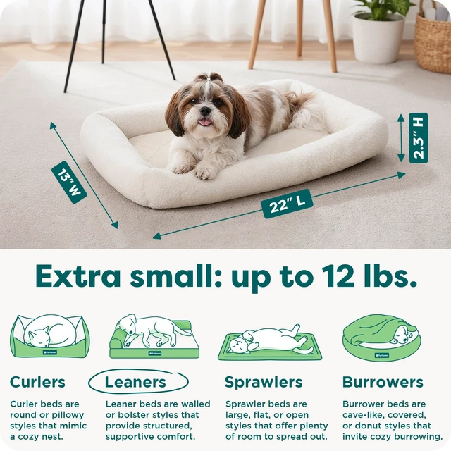 Alt view image 3 of 7 - Dog Bed for Extra Small Dogs & Cats, Bolster Crate Pad with Soft Supportive Base for Carriers & Kennels, Machine Washable, Extra Small, Sherpa Fleece, Cream