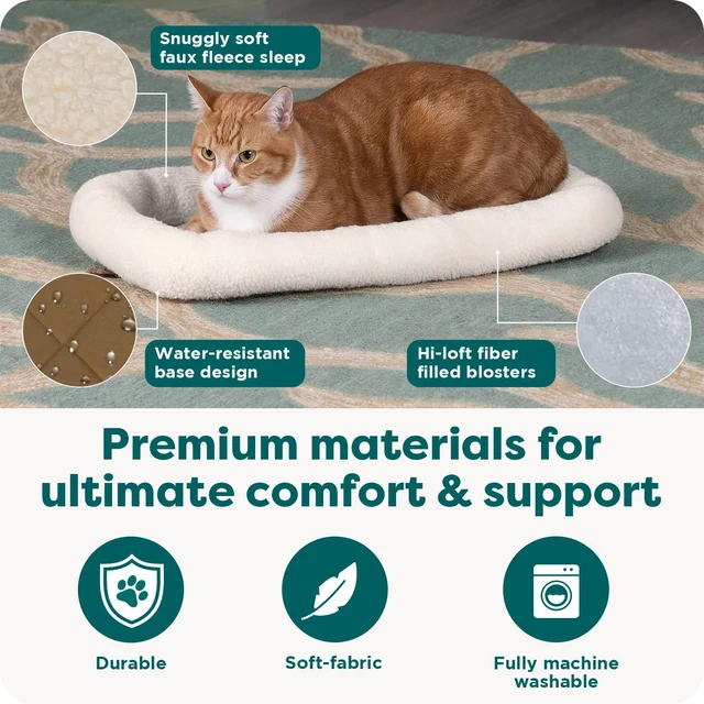 Alt view image 4 of 7 - Dog Bed for Extra Small Dogs & Cats, Bolster Crate Pad with Soft Supportive Base for Carriers & Kennels, Machine Washable, Extra Small, Sherpa Fleece, Cream