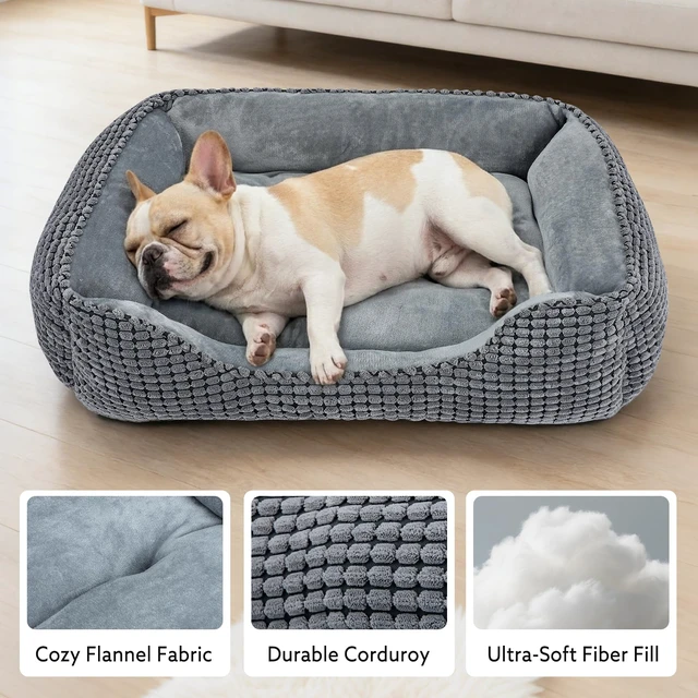 Alt view image 2 of 7 - Dog Bed for Large Medium Small Dogs, Rectangle Washable Sleeping Puppy Bed, Soft Calming Cat Beds for Indoor Cats, Orthopedic Pet Sofa Bed, Anti-Slip Bottom with Multiple Size (20'', Grey)