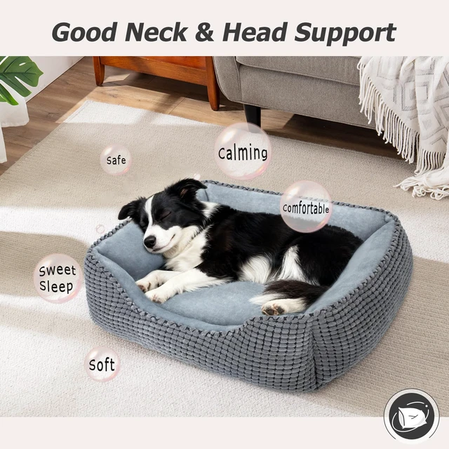 Alt view image 7 of 7 - Dog Bed for Large Medium Small Dogs, Rectangle Washable Sleeping Puppy Bed, Soft Calming Cat Beds for Indoor Cats, Orthopedic Pet Sofa Bed, Anti-Slip Bottom with Multiple Size (20'', Grey)